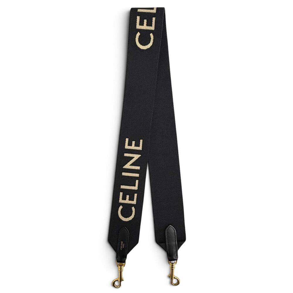 CELINE Celine Canvas Leather Jacquard Logo Shoulder Strap Black Beige Gold Ha...